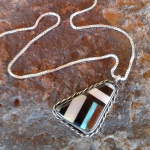 Sterling Silver Vintage inlaid Necklace